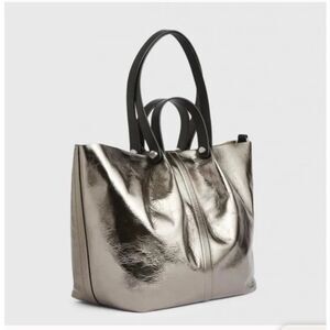 All Saints Allington Small Metallic Leather Tote in Silver